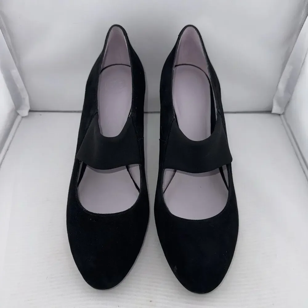 Johnston & Murphy Denise Mary Jane Black Suede Heels Size 10 Medium Comfort Work